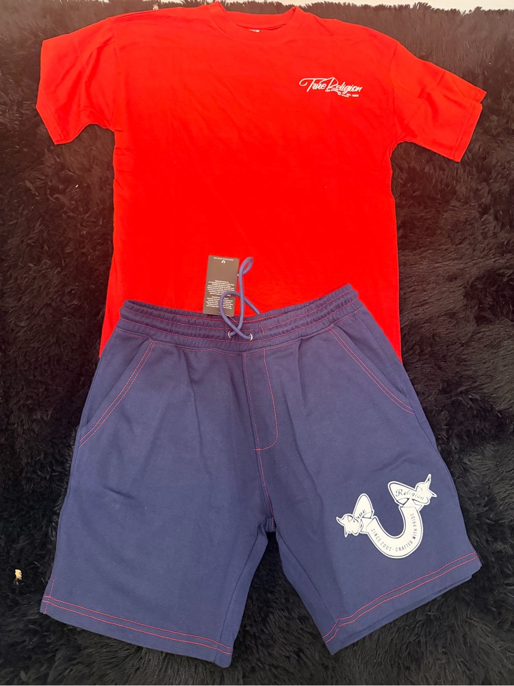 & Other Stories Red Tee with Navy Athletic Shorts